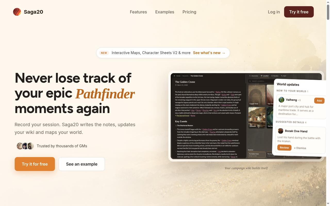 Saga20 Homepage