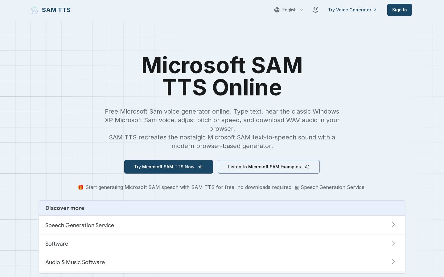 SAM TTS Homepage