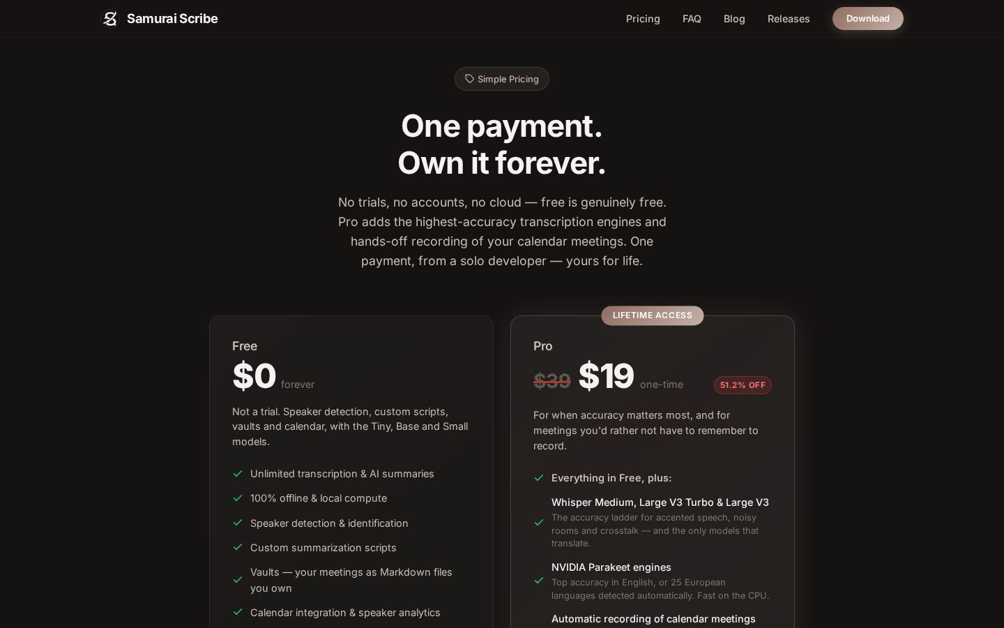 Samurai Scribe Pricing