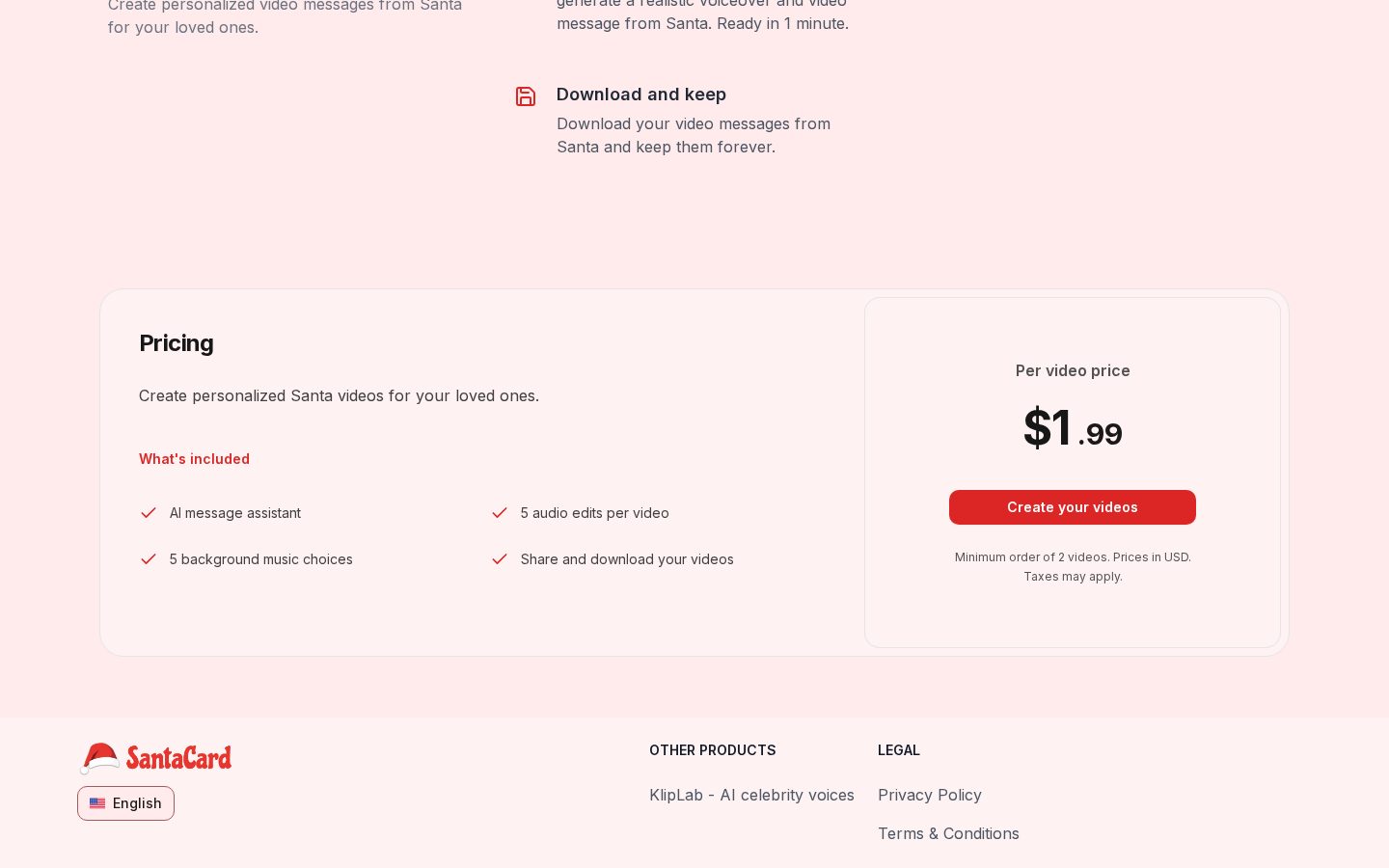 SantaCard Pricing
