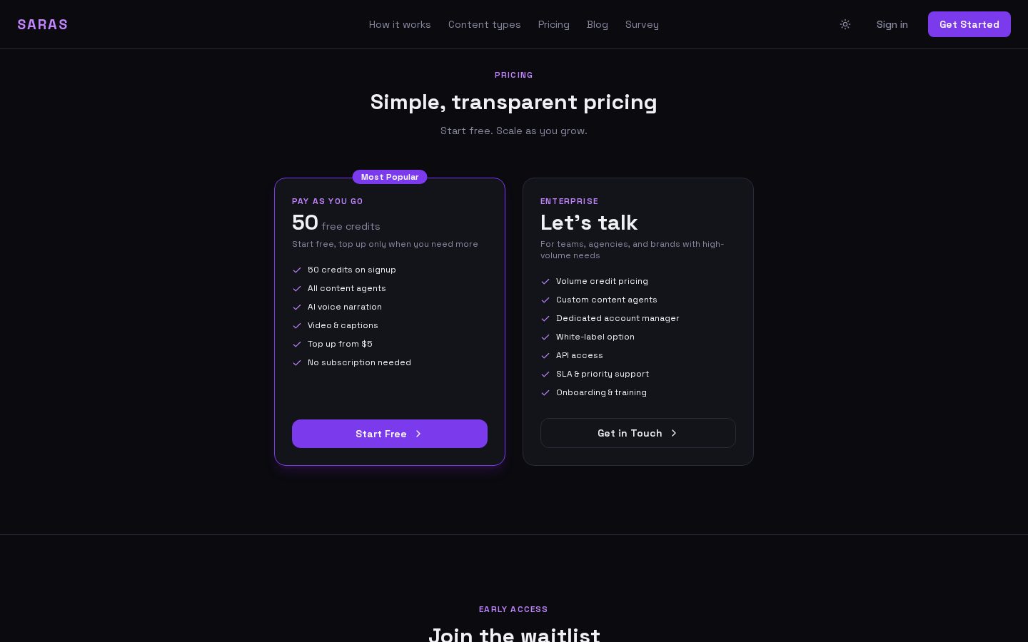SARAS Pricing