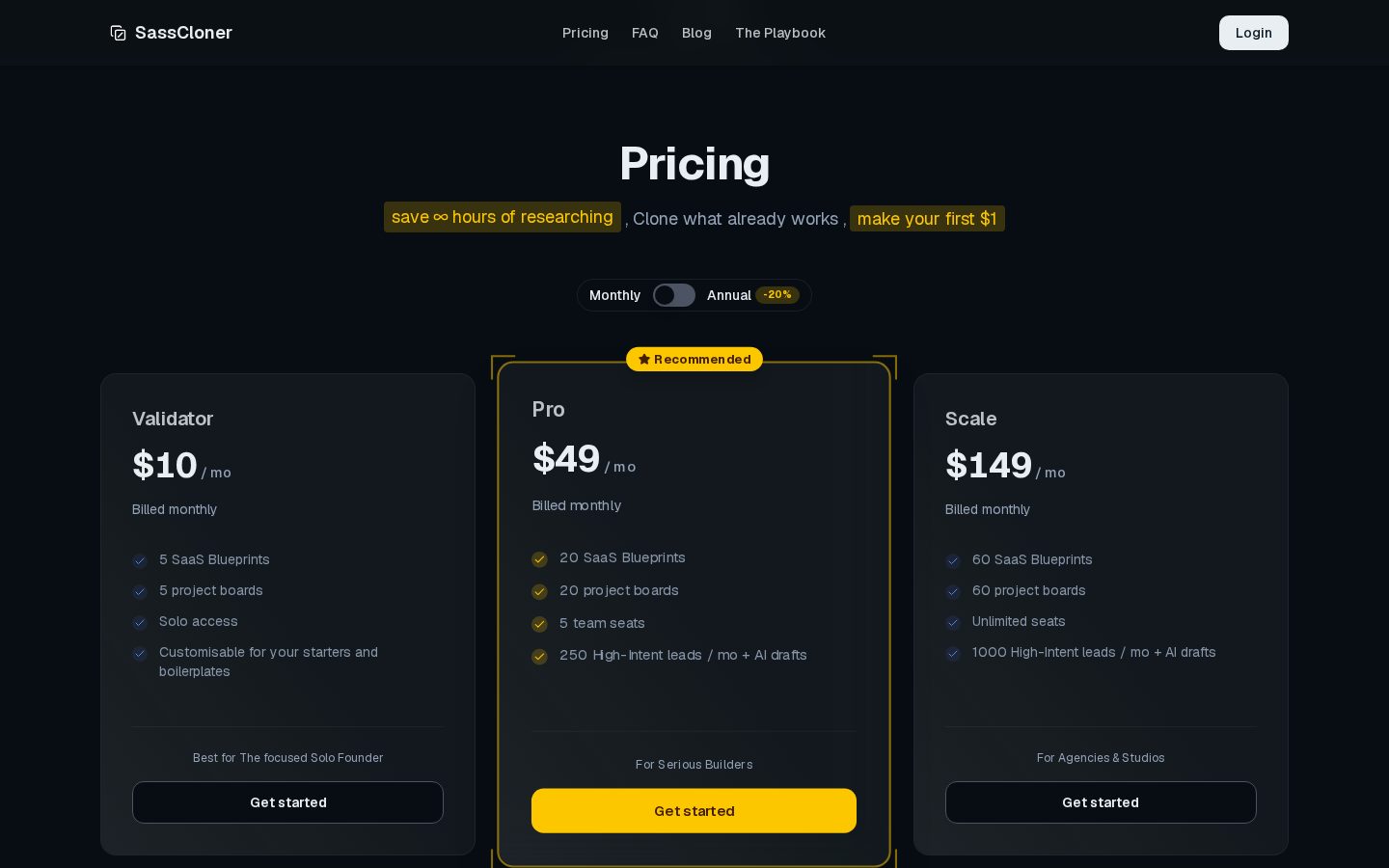 SassCloner Pricing