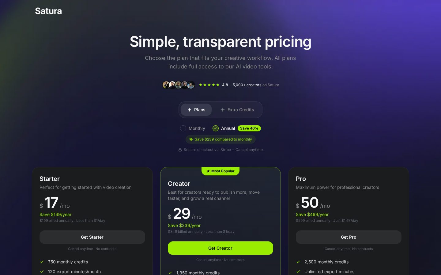 Satura AI Pricing
