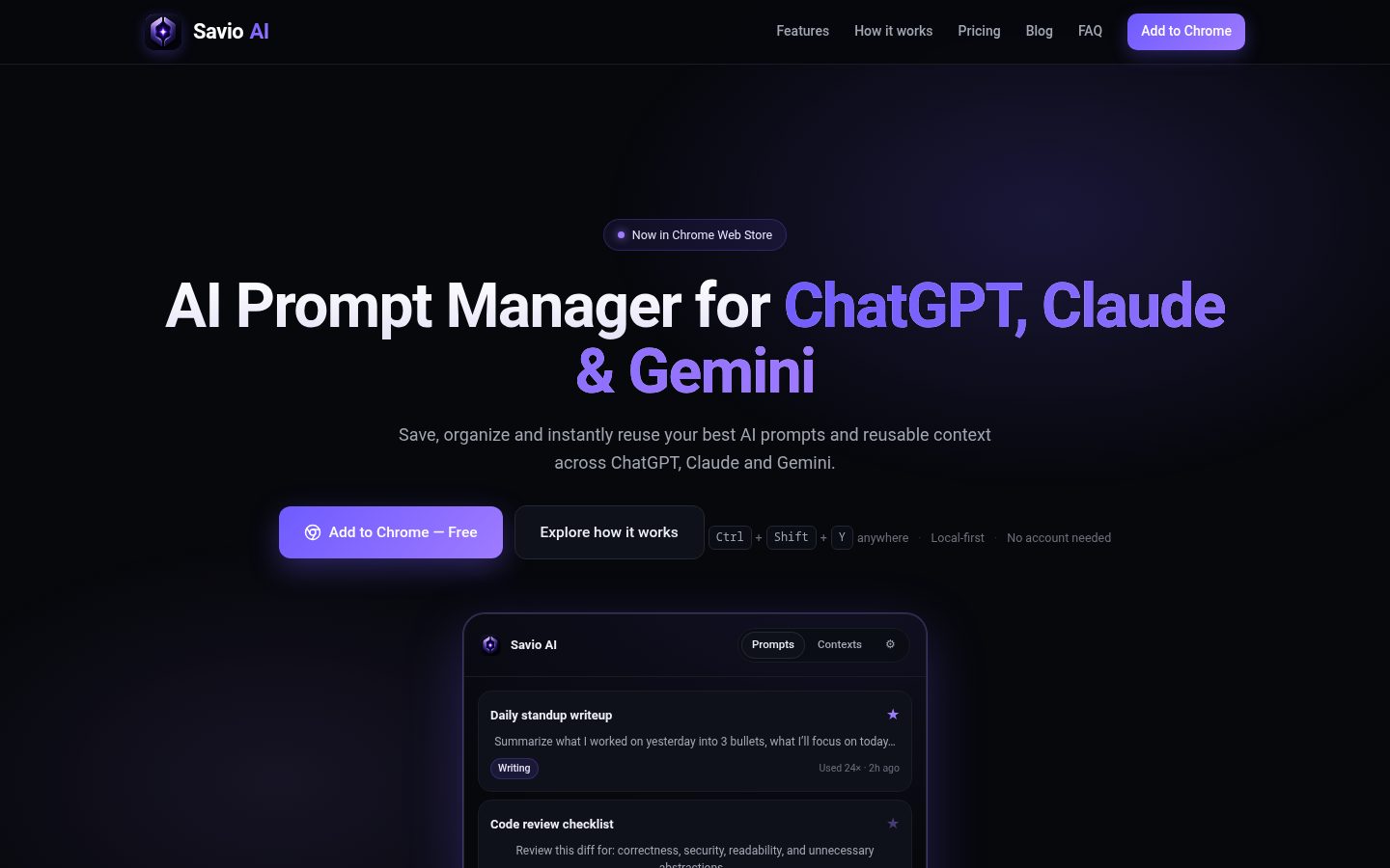 Savio AI Homepage