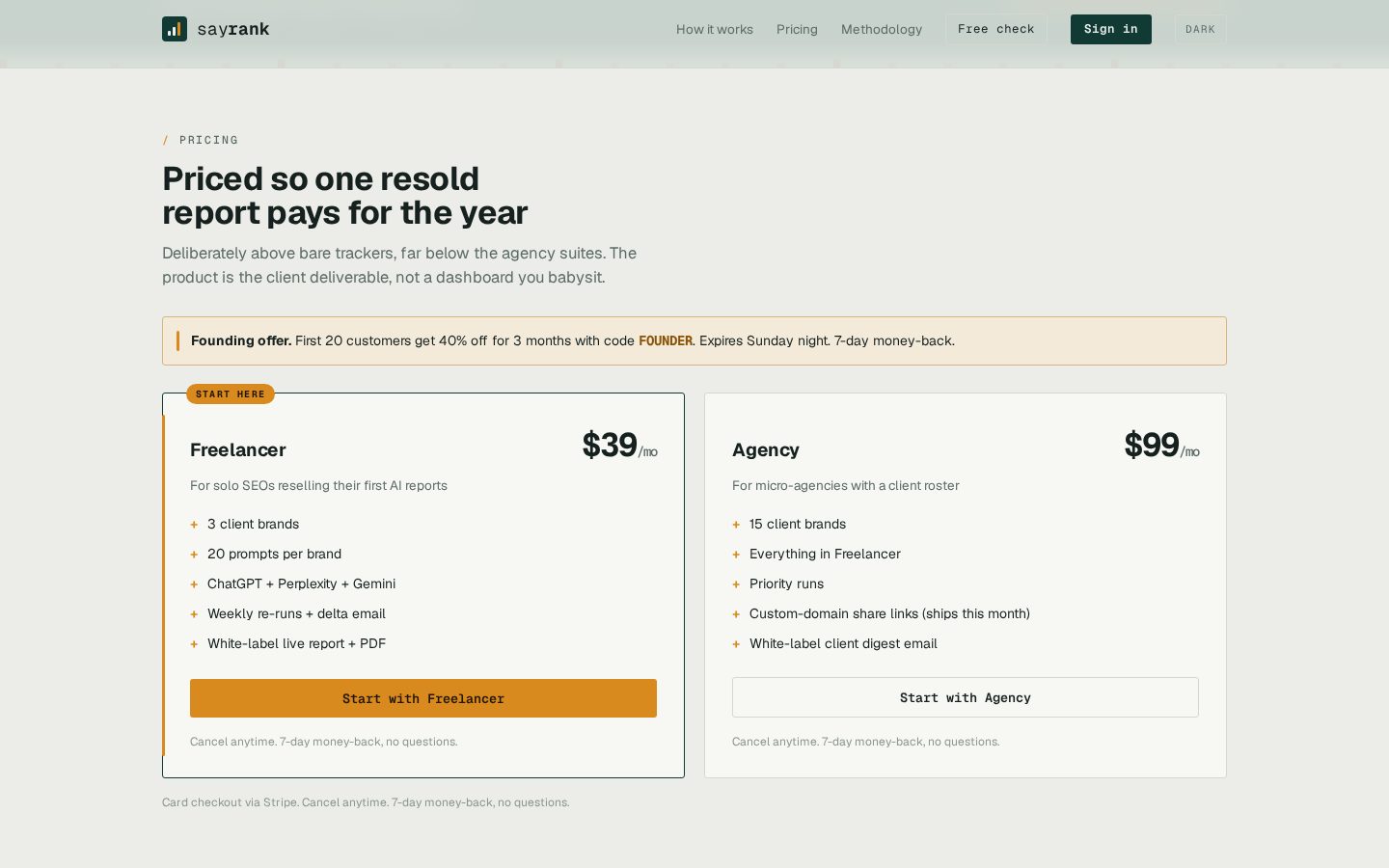 Sayrank Pricing