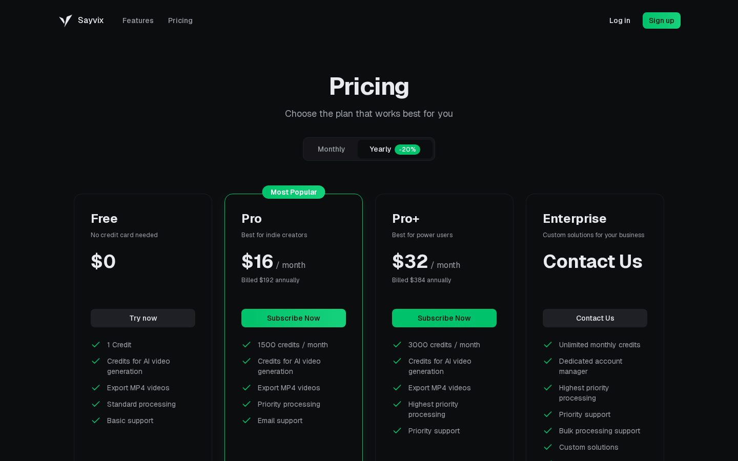 Sayvix Pricing