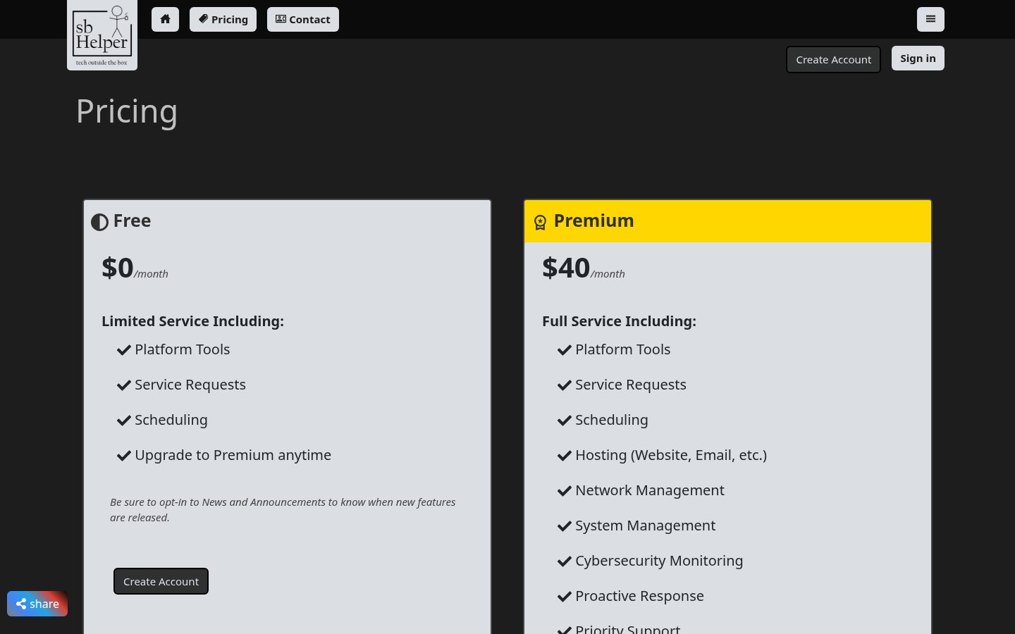 SBHelper Pricing