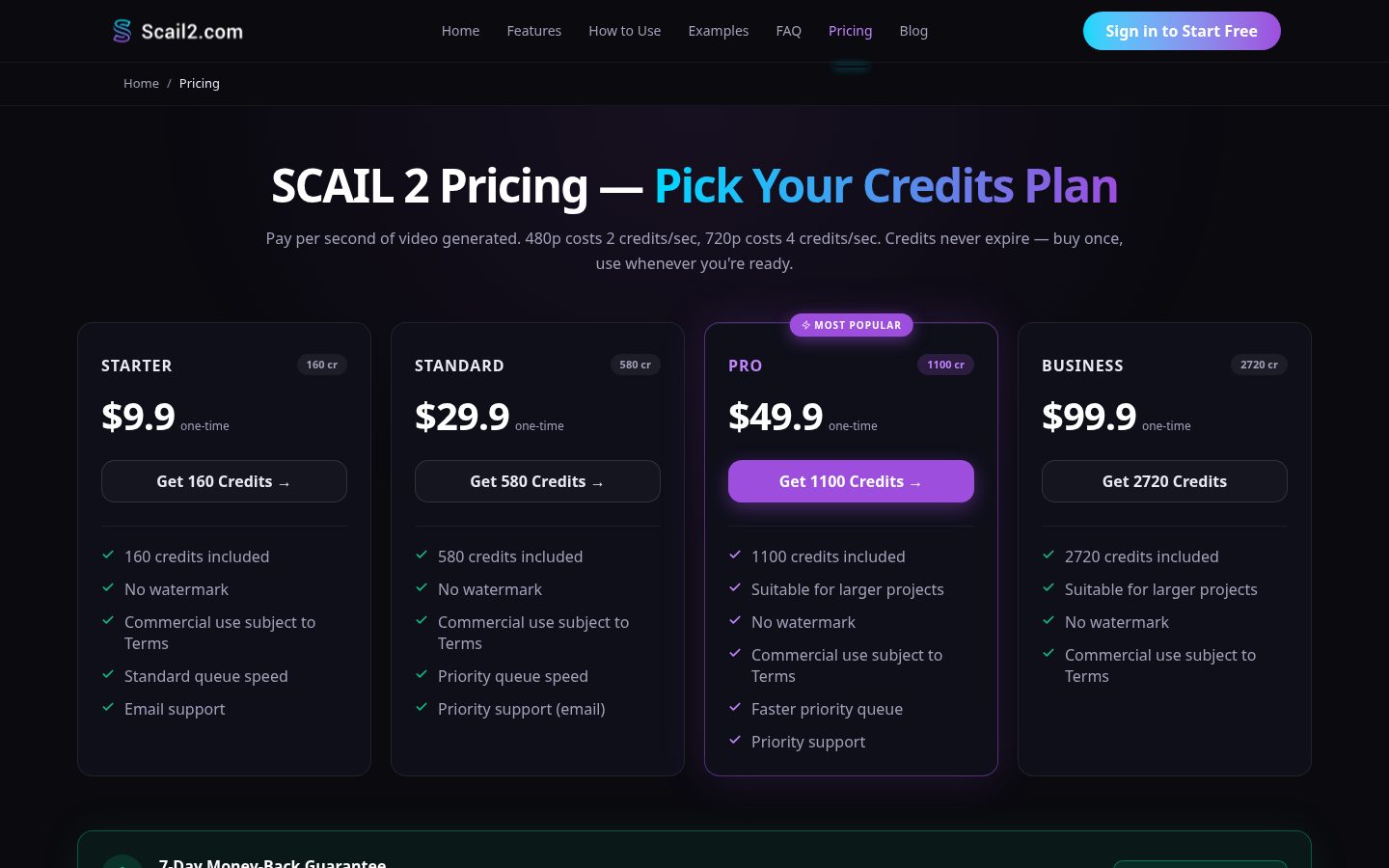 Scail 2 AI Video Generator Pricing
