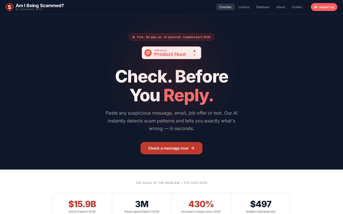 Scam Checker Homepage