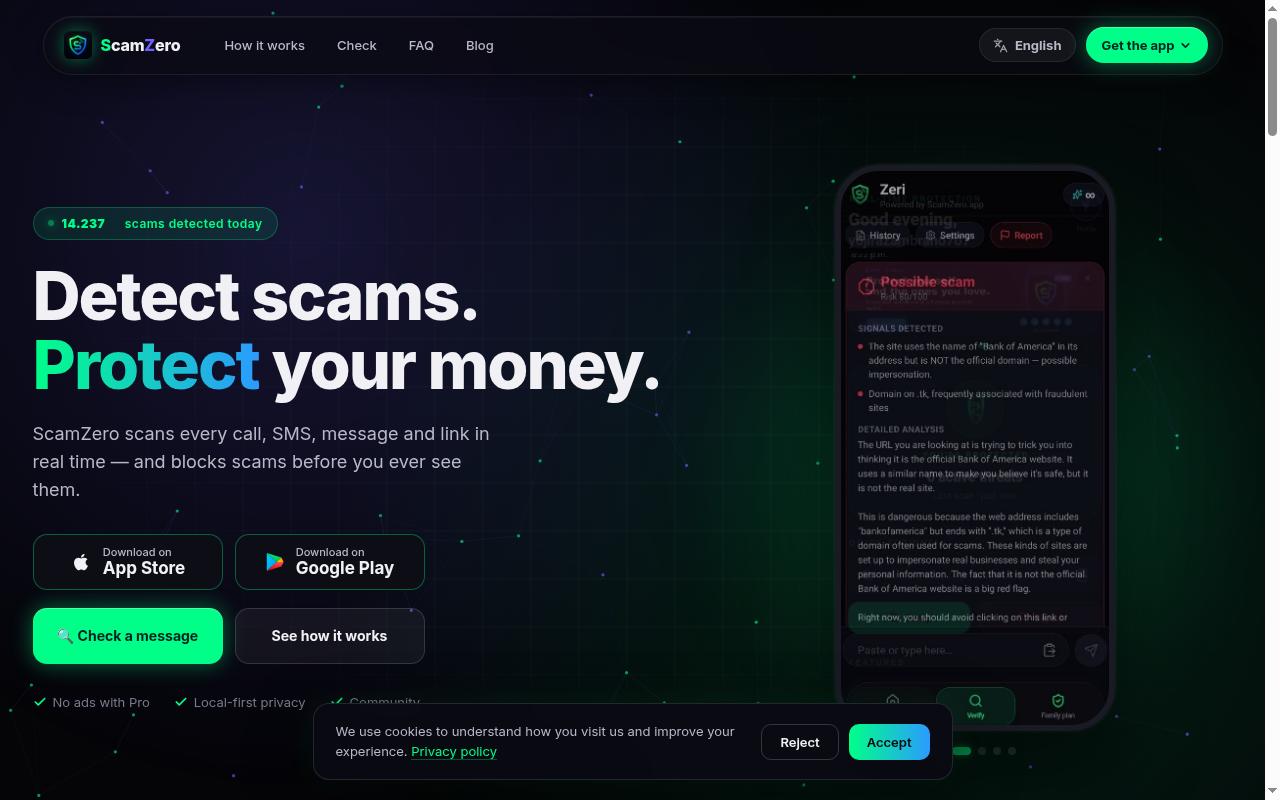 ScamZero Homepage