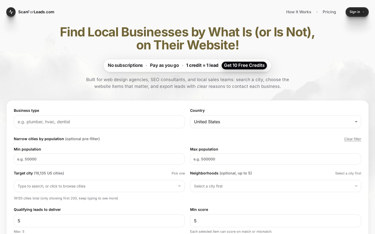 ScanForLeads Homepage