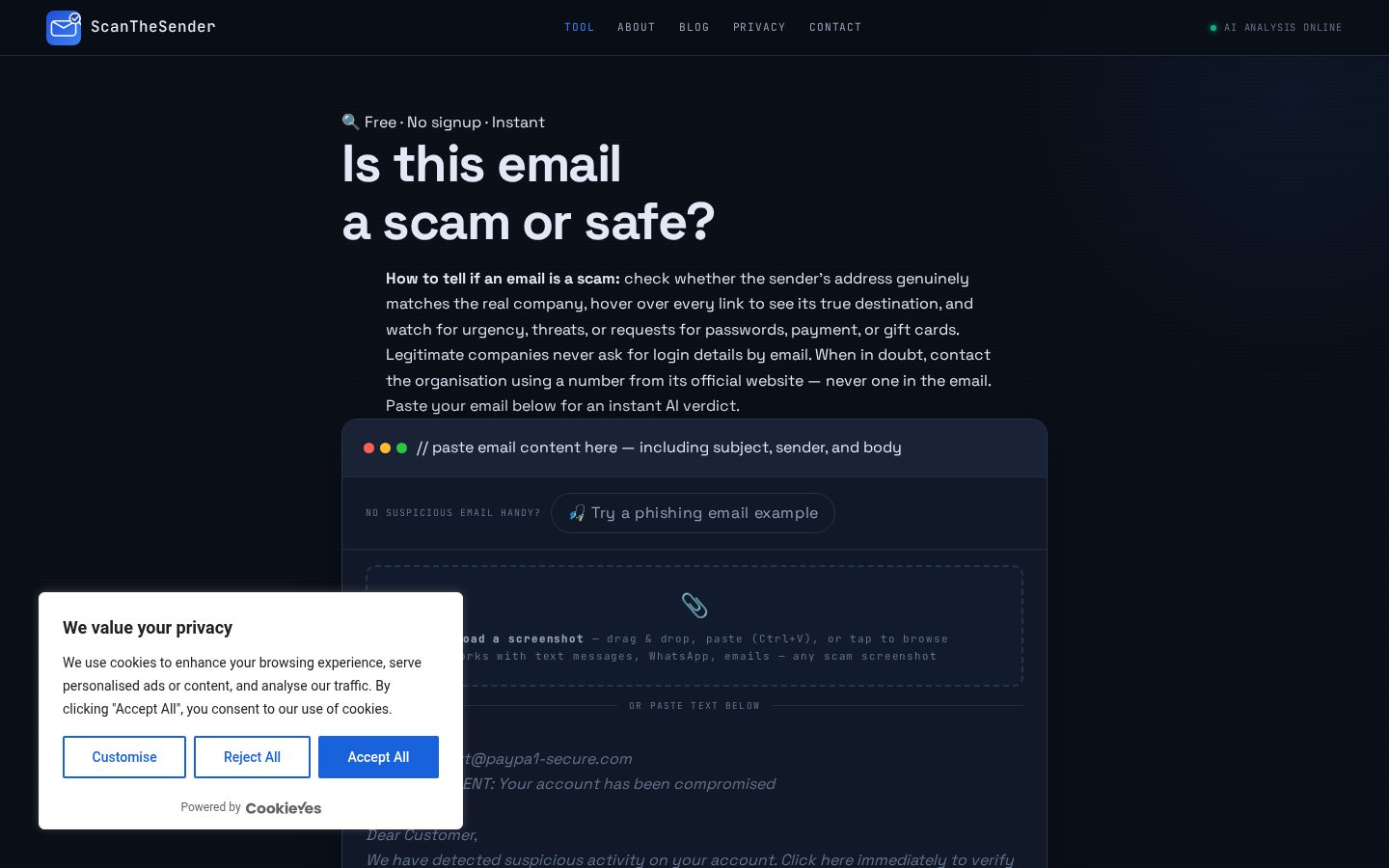 ScanTheSender Homepage