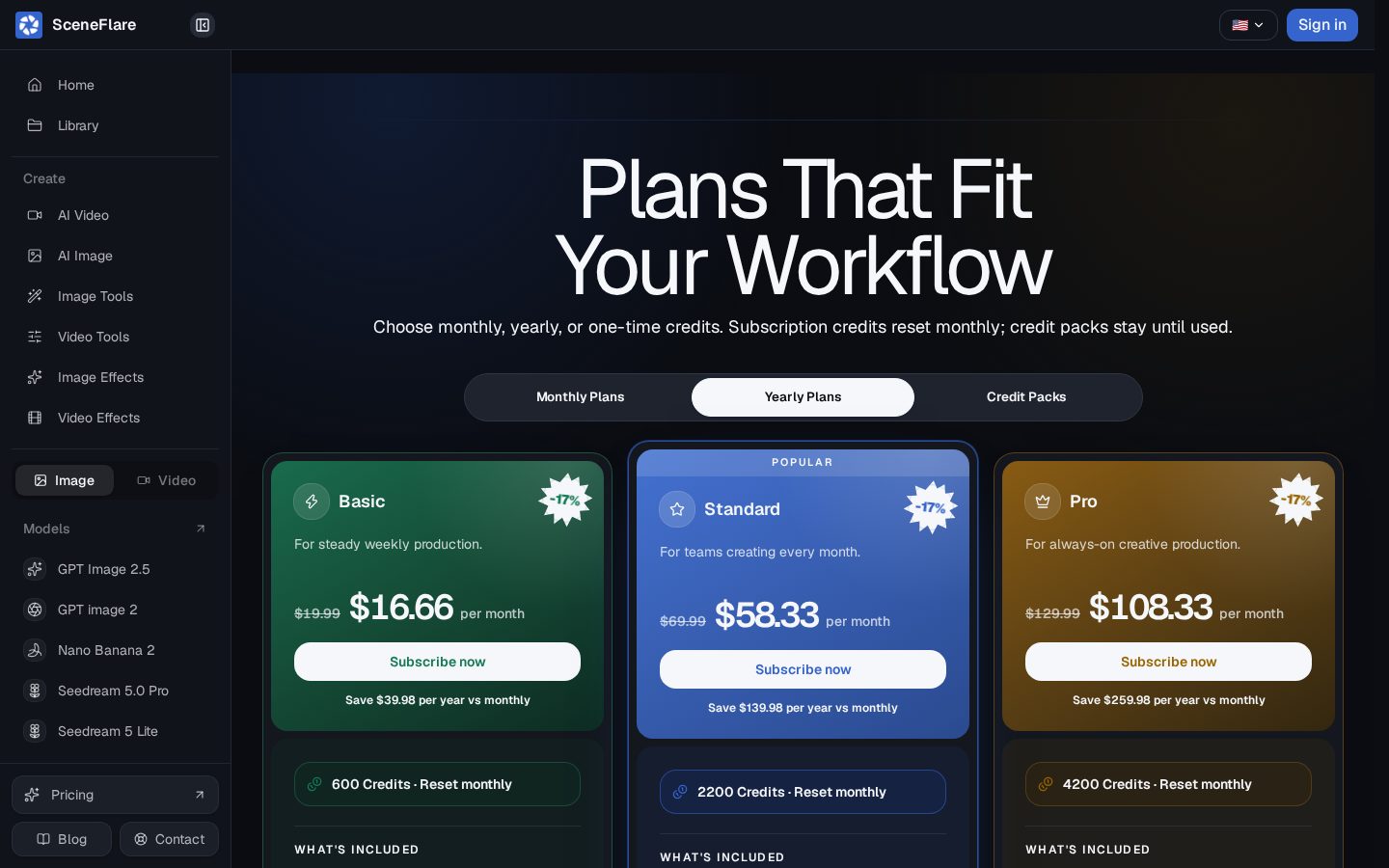 SceneFlare Pricing