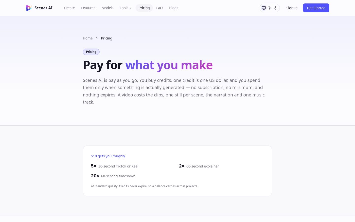 Scenes AI Pricing