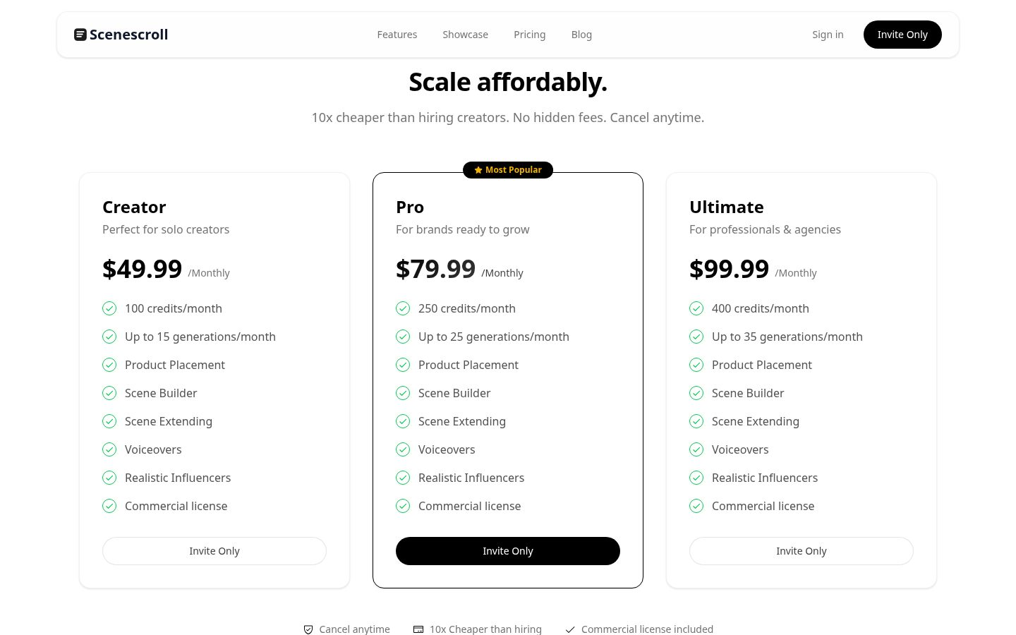 Scenescroll Pricing