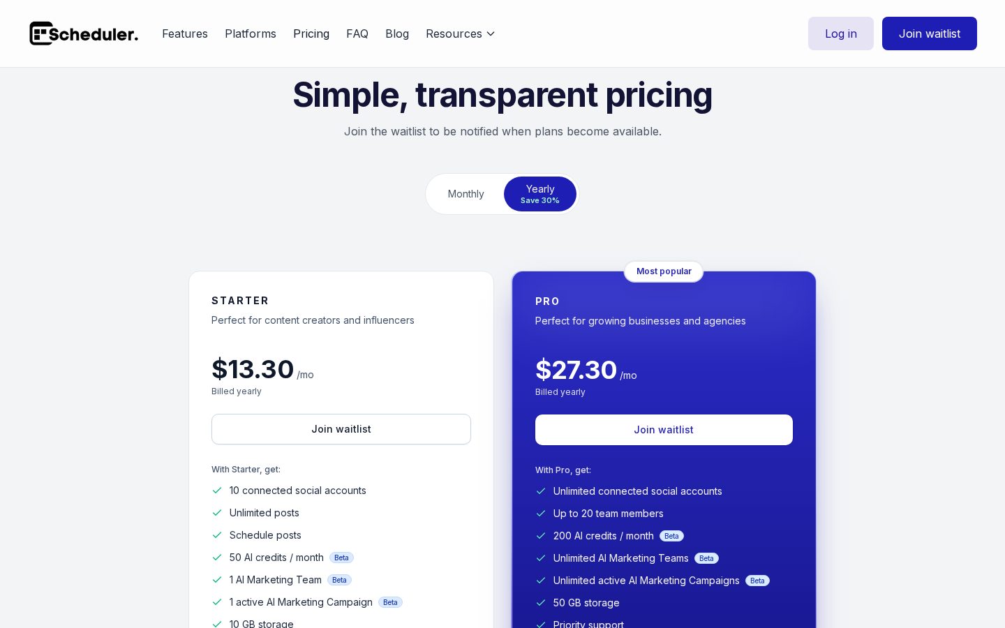 Scheduler.social Pricing