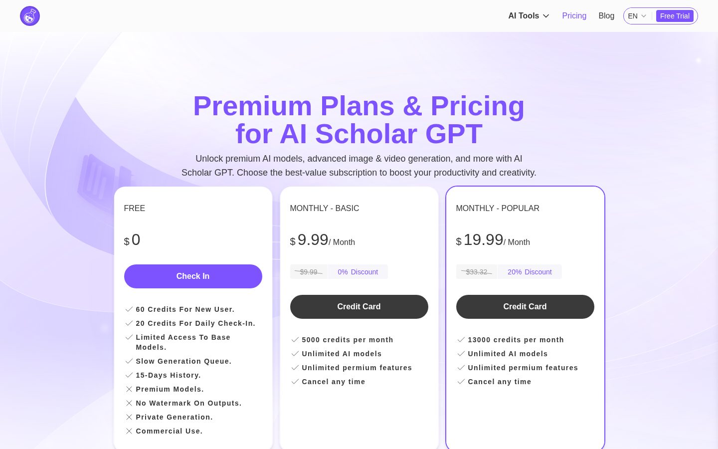Scholar GPT AI Pricing