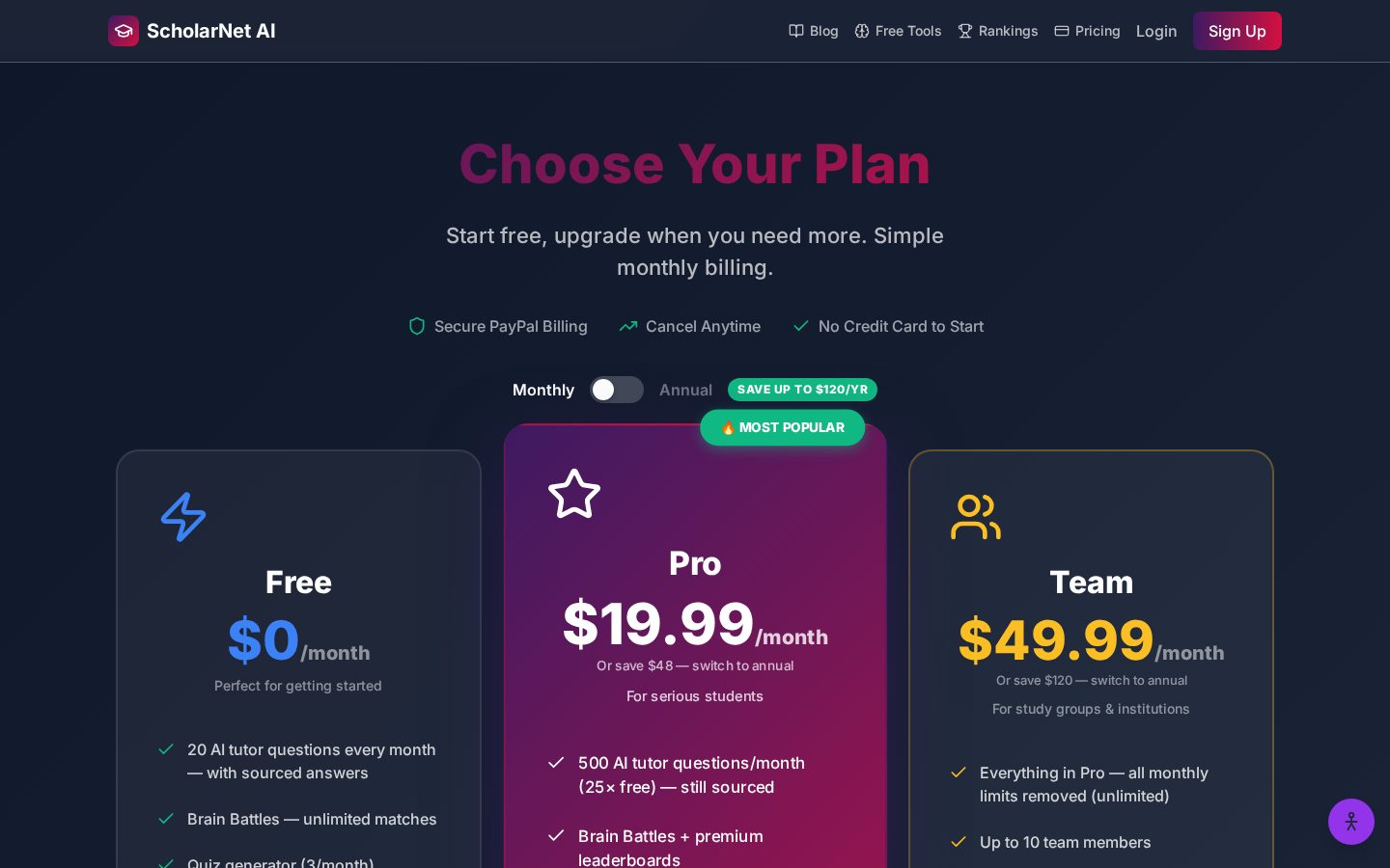 ScholarNet AI Pricing