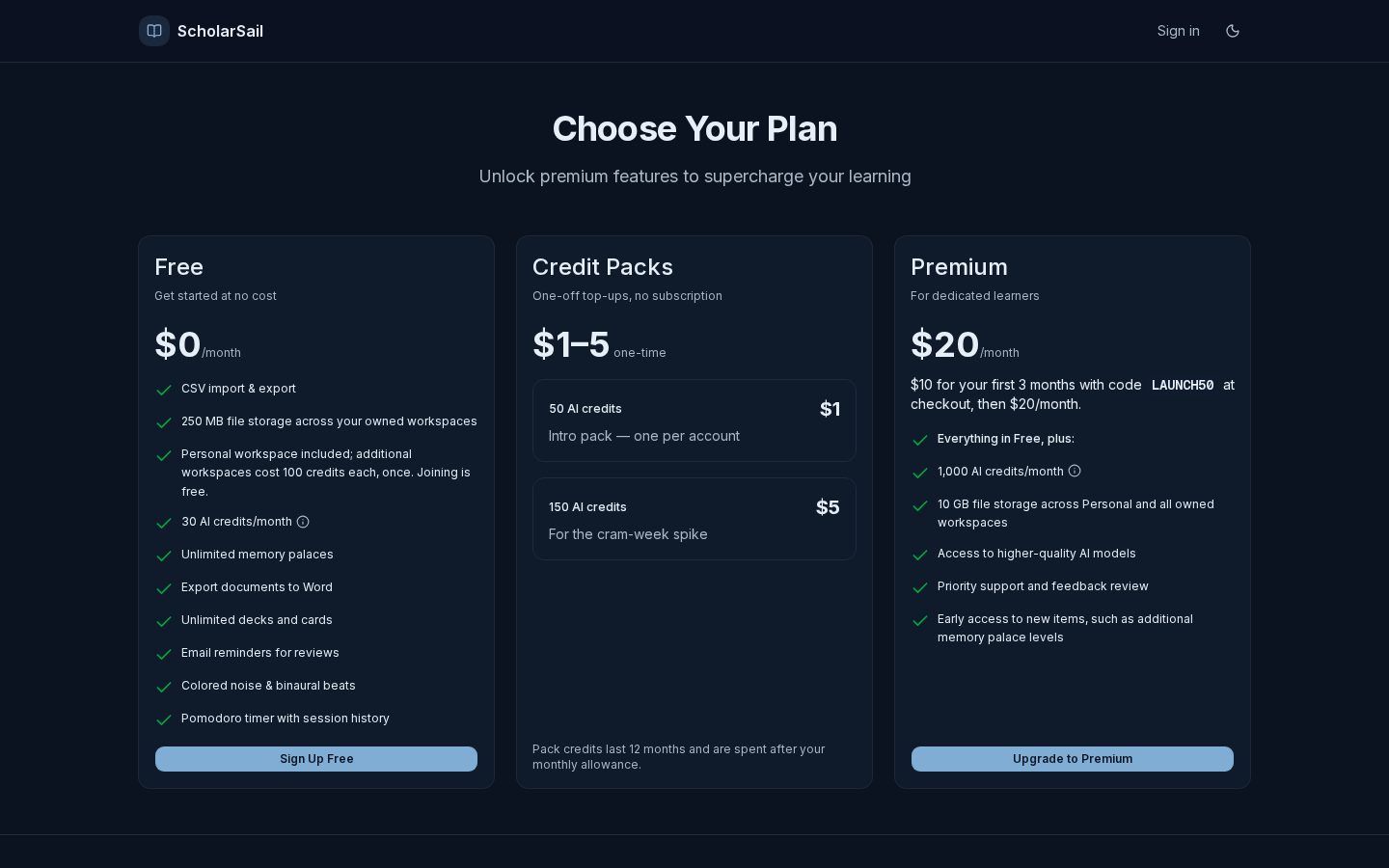 ScholarSail Pricing