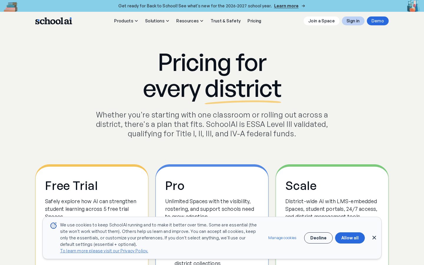 SchoolAI Pricing