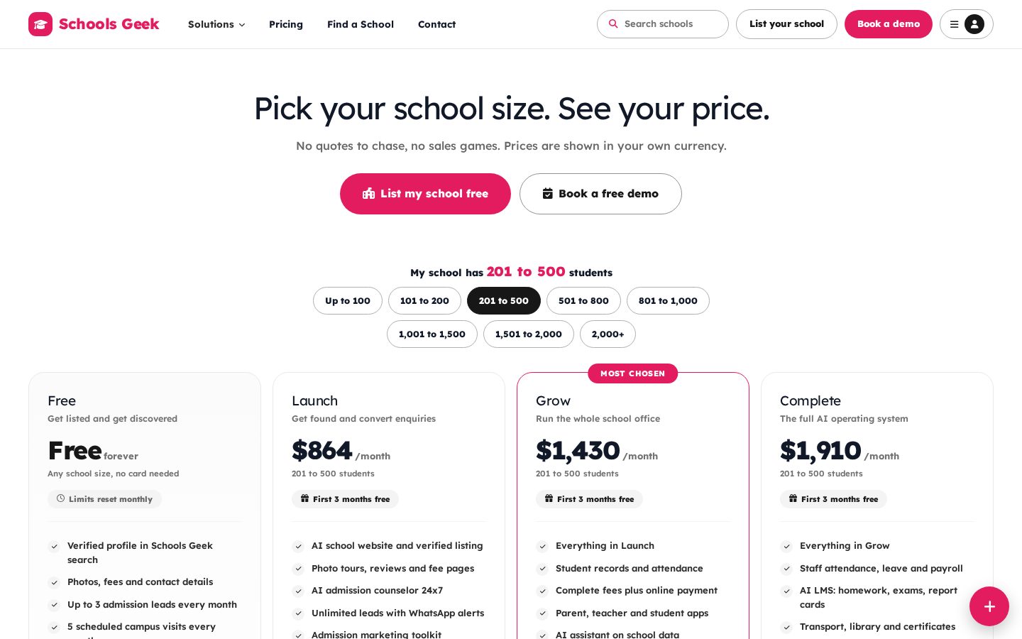 Schools Geek Pricing
