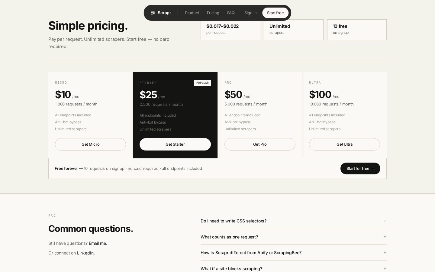 SCRAPR Pricing
