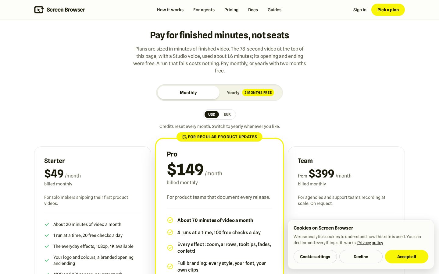Screen Browser Pricing