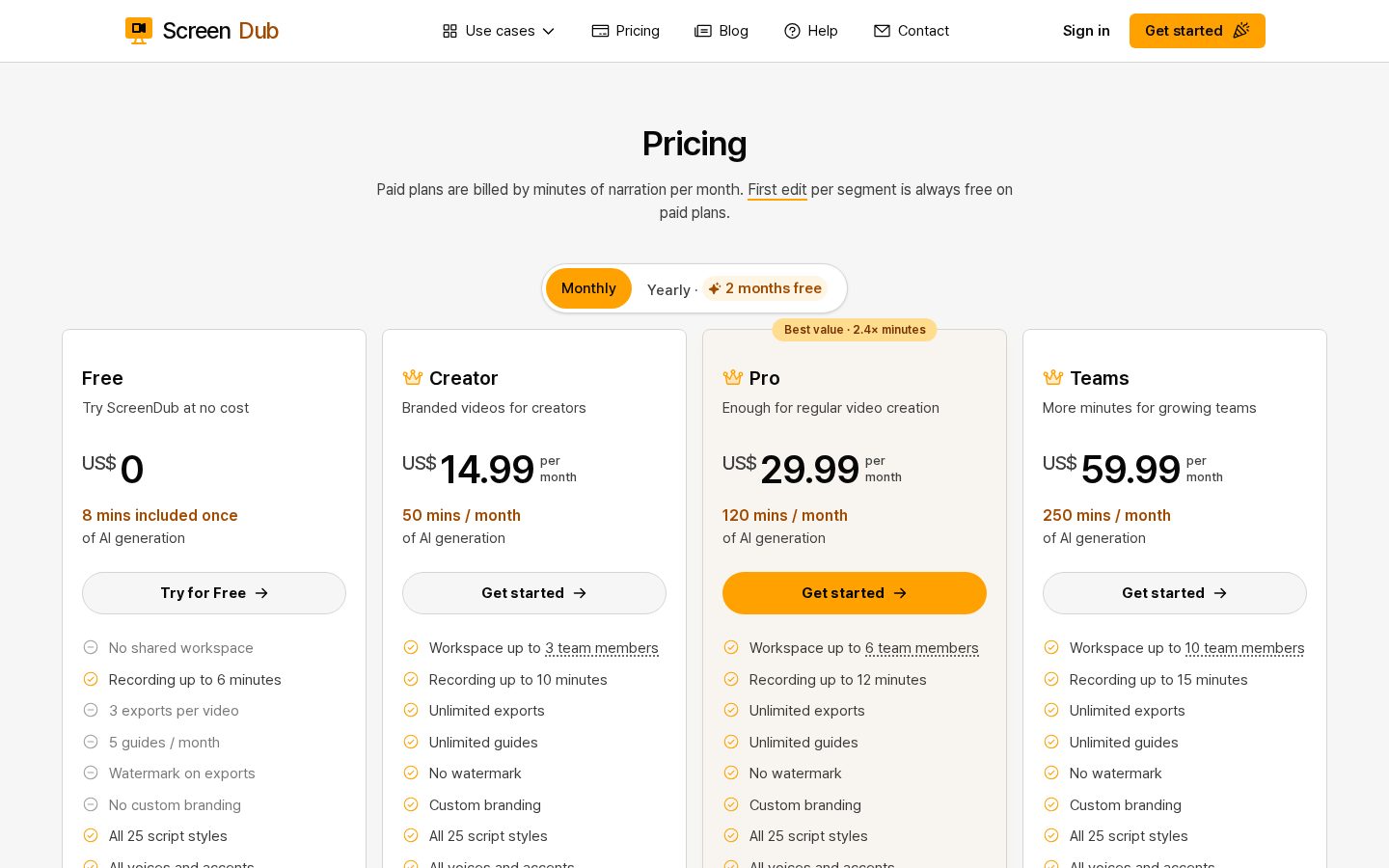 ScreenDub Pricing