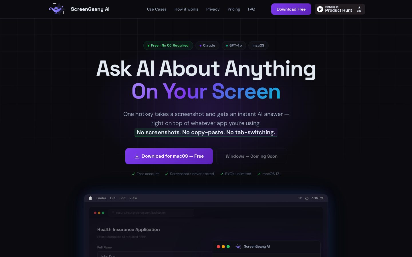 ScreenGeany AI Homepage