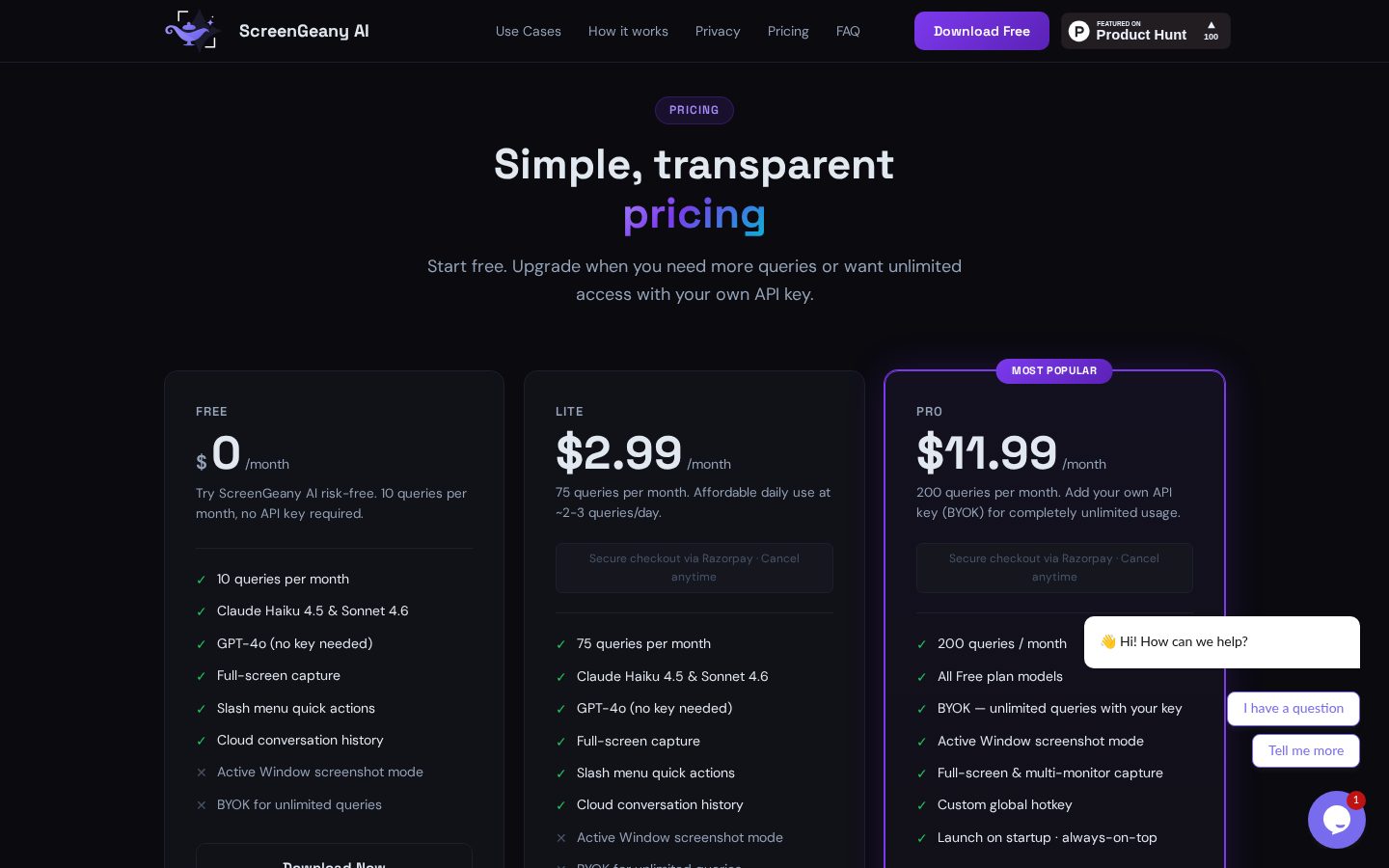 ScreenGeany AI Pricing