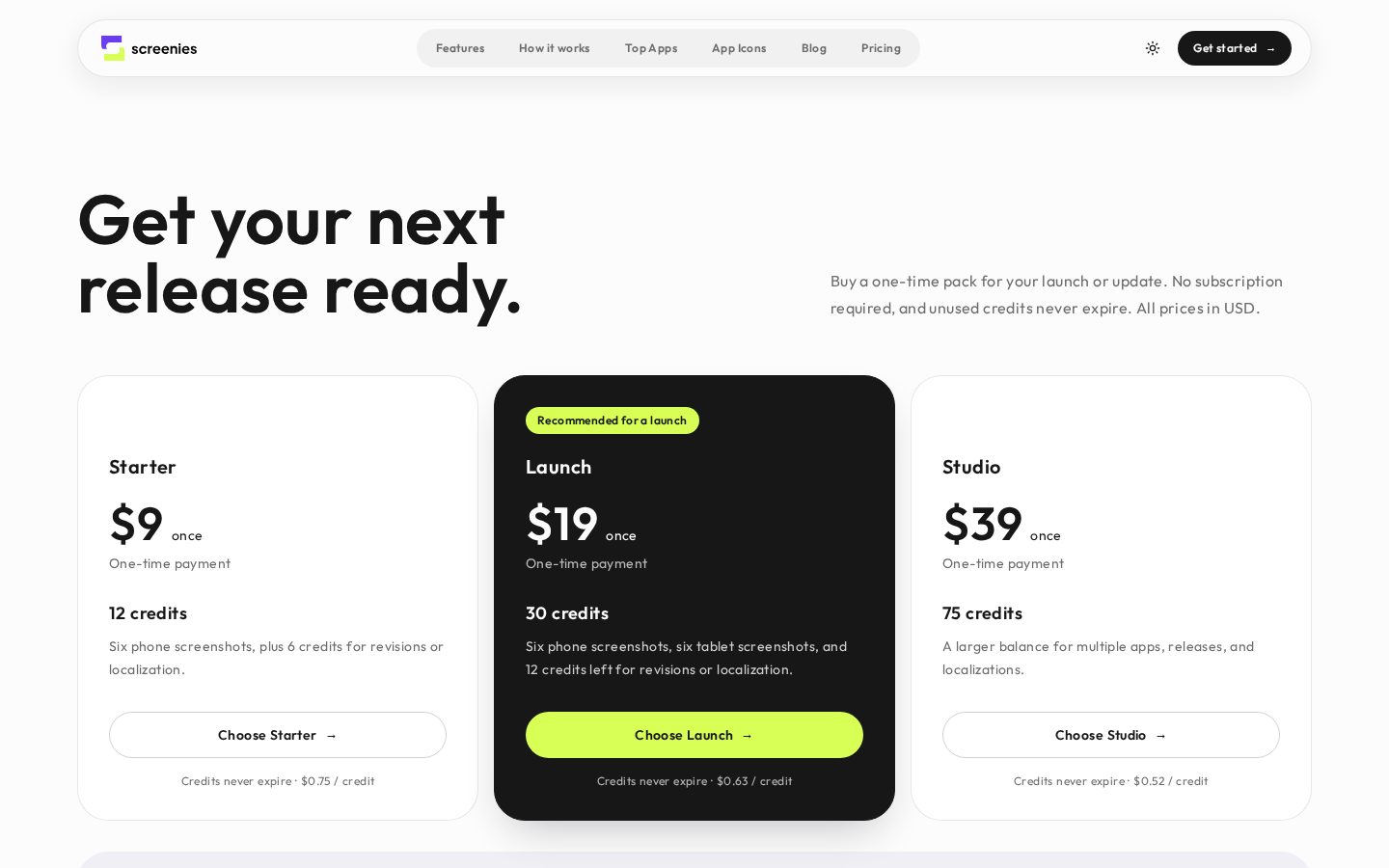 Screenies Pricing