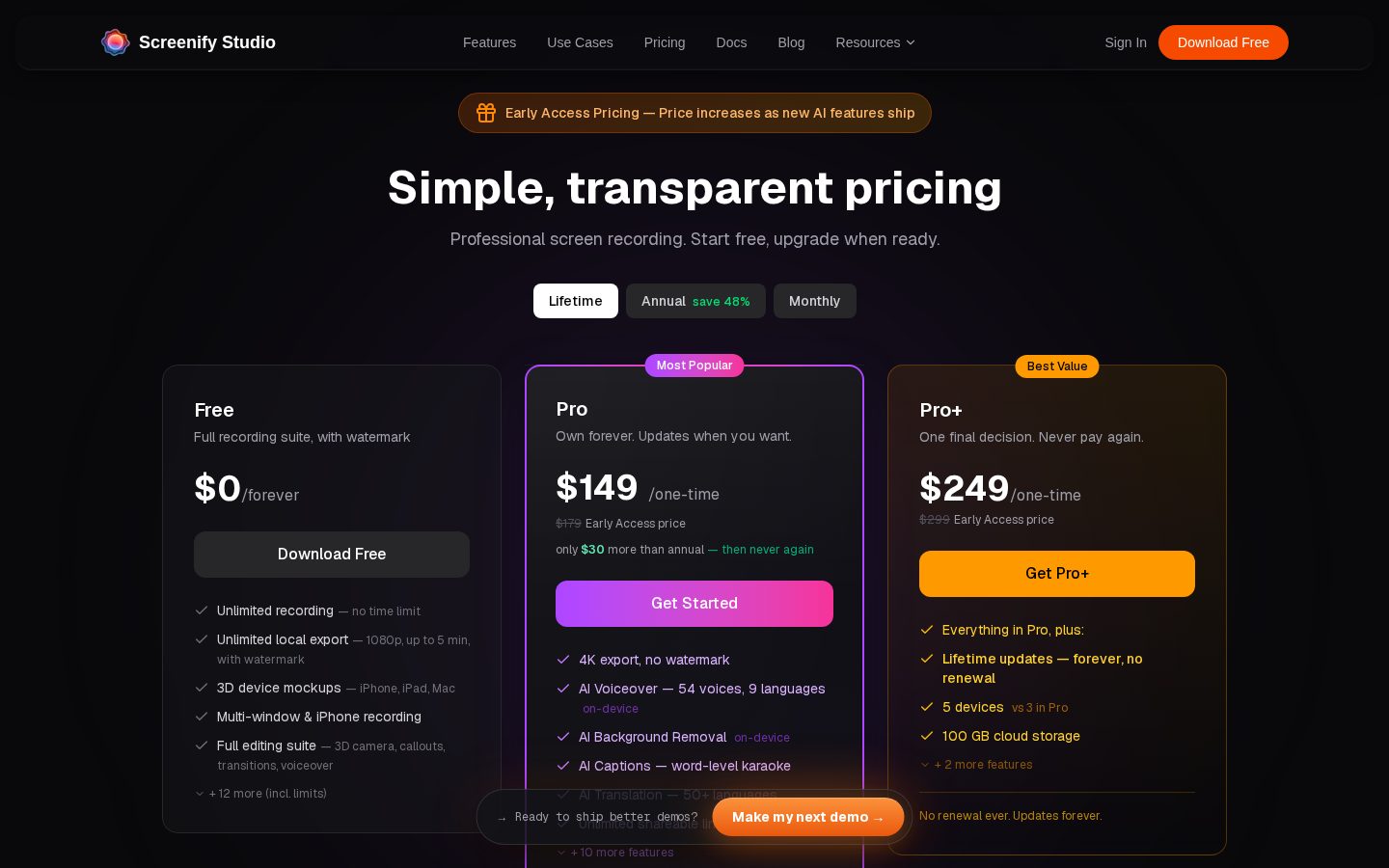 Screenify Studio Pricing