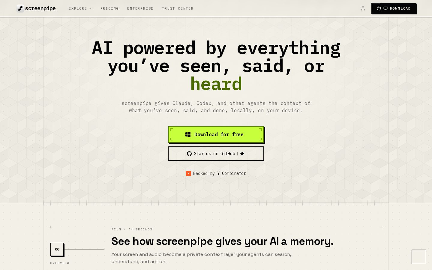 screenpipe Homepage
