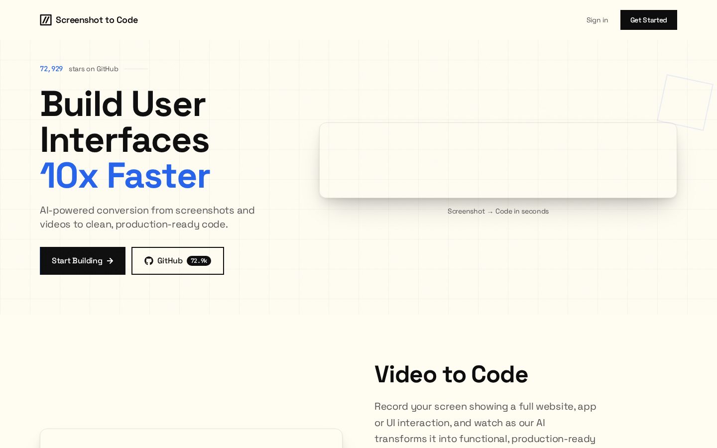 Screenshot to Code Homepage