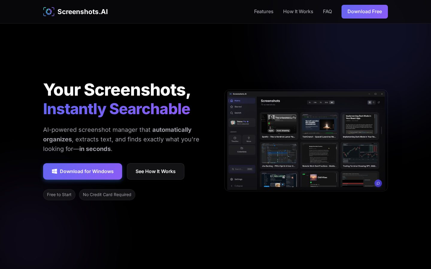 Screenshots AI Homepage