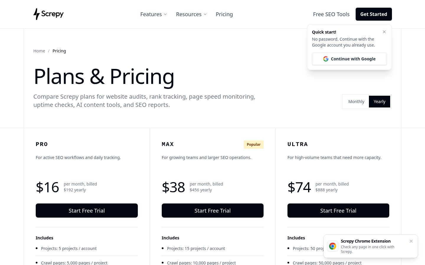 Screpy Pricing
