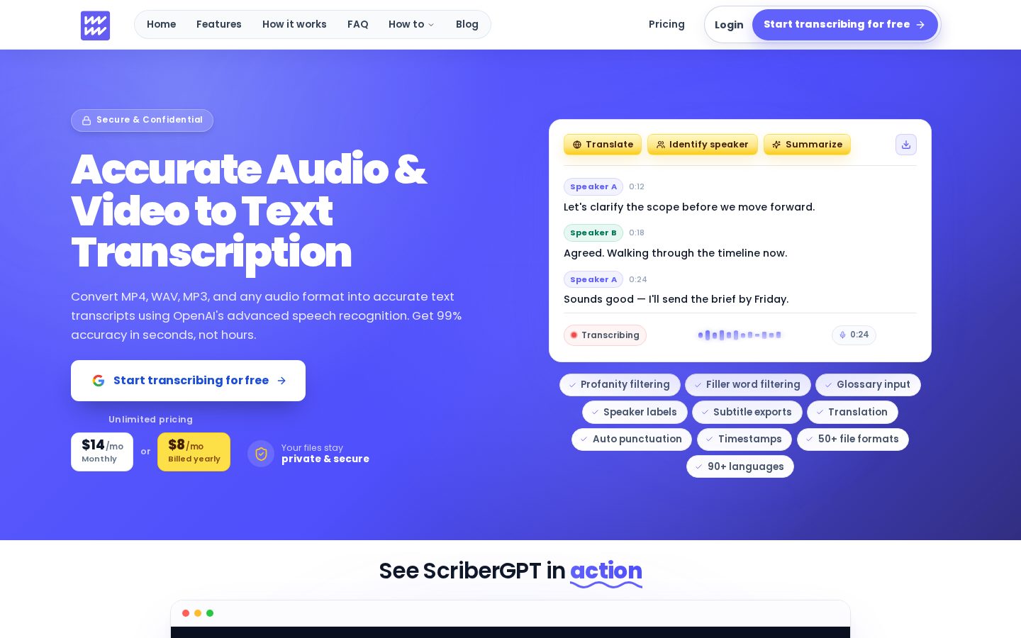 Scriber GPT Homepage