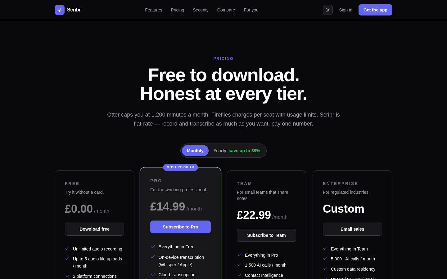 Scribr Ai Meeting Transcriber Pricing