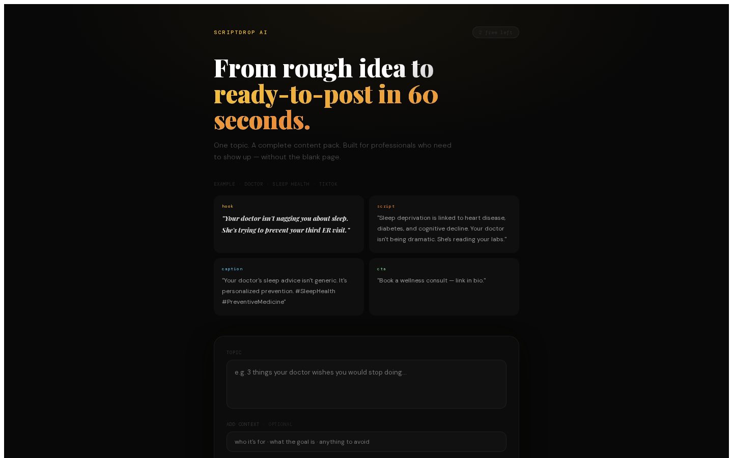 scriptdropai.com Homepage