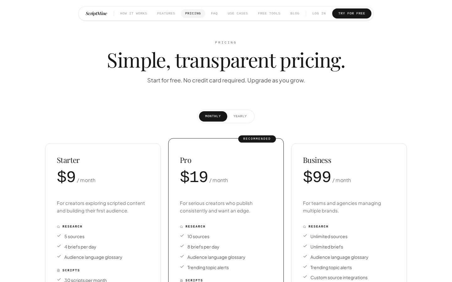 Scriptmine Pricing