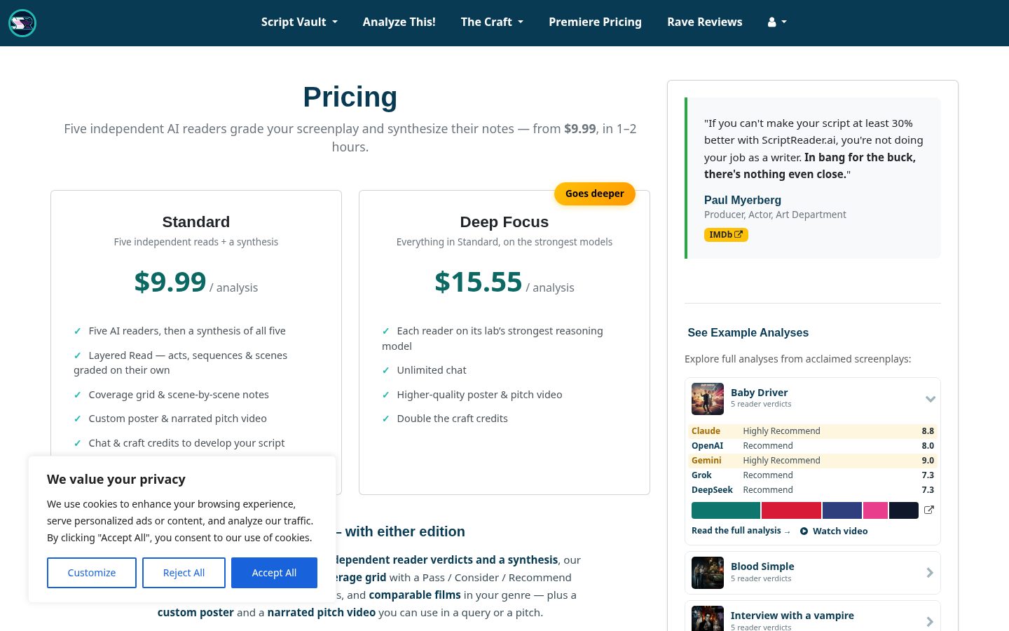 ScriptReader.ai Pricing