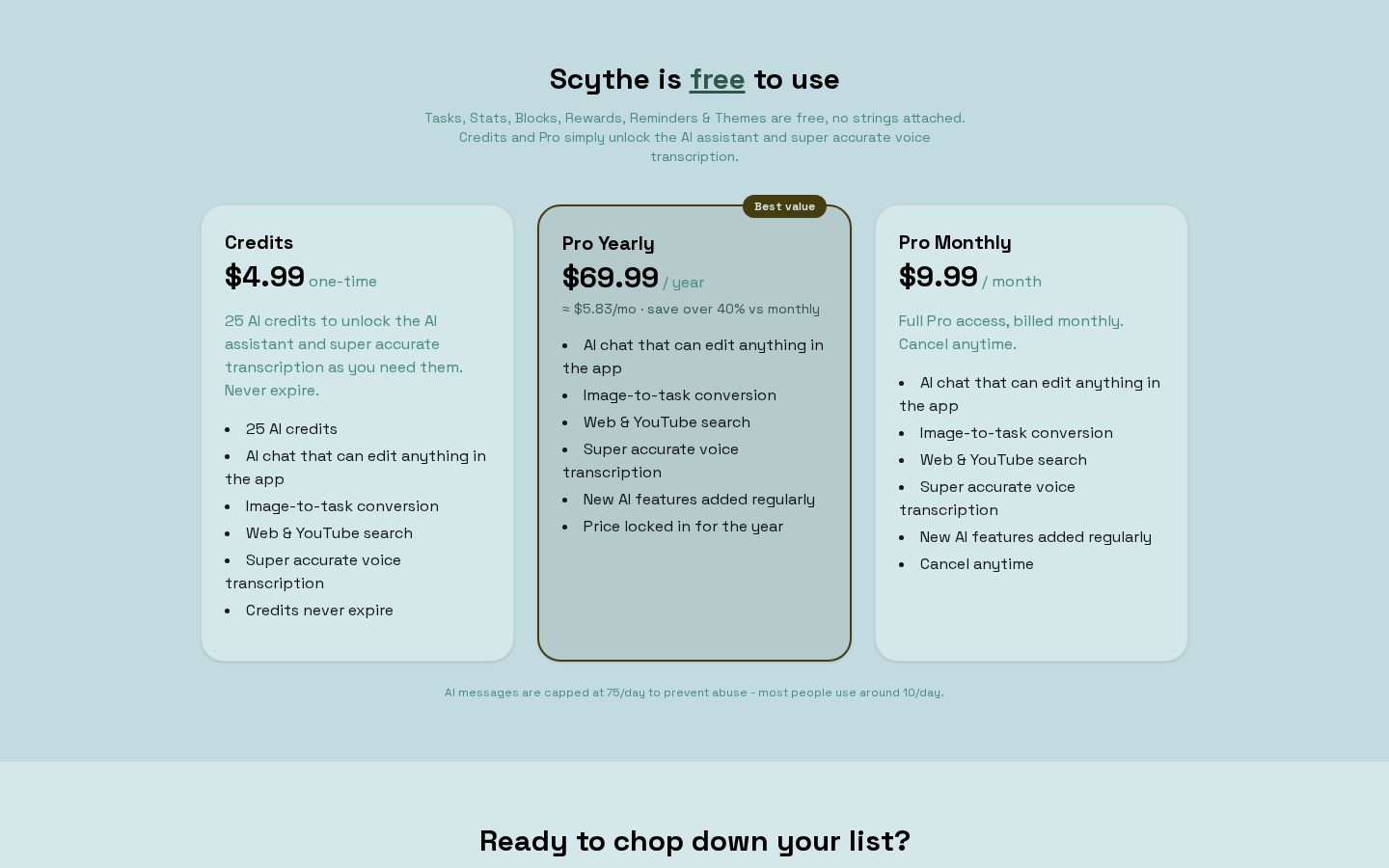 Scythe Pricing