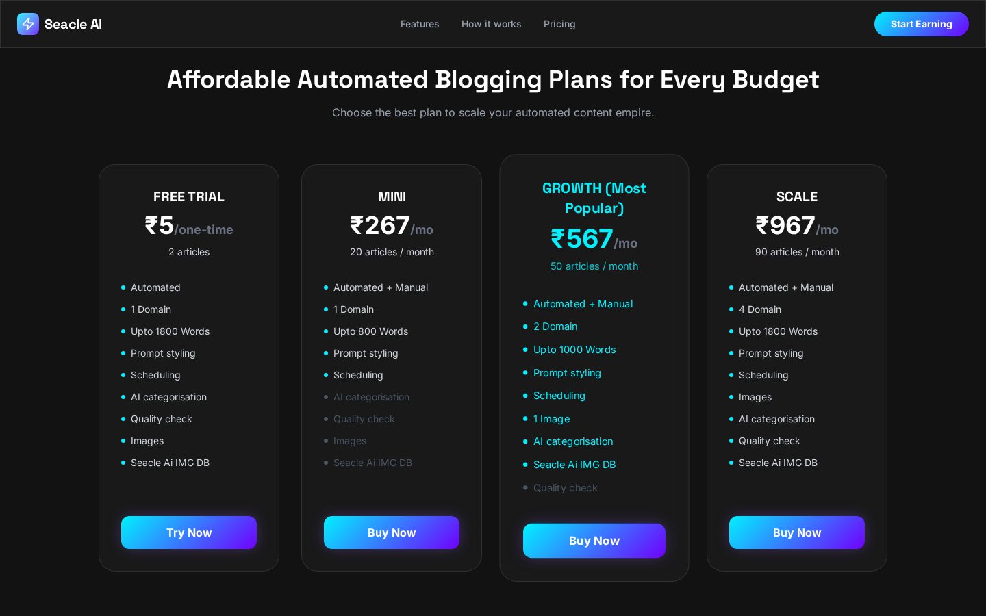 Seacle Ai Pricing