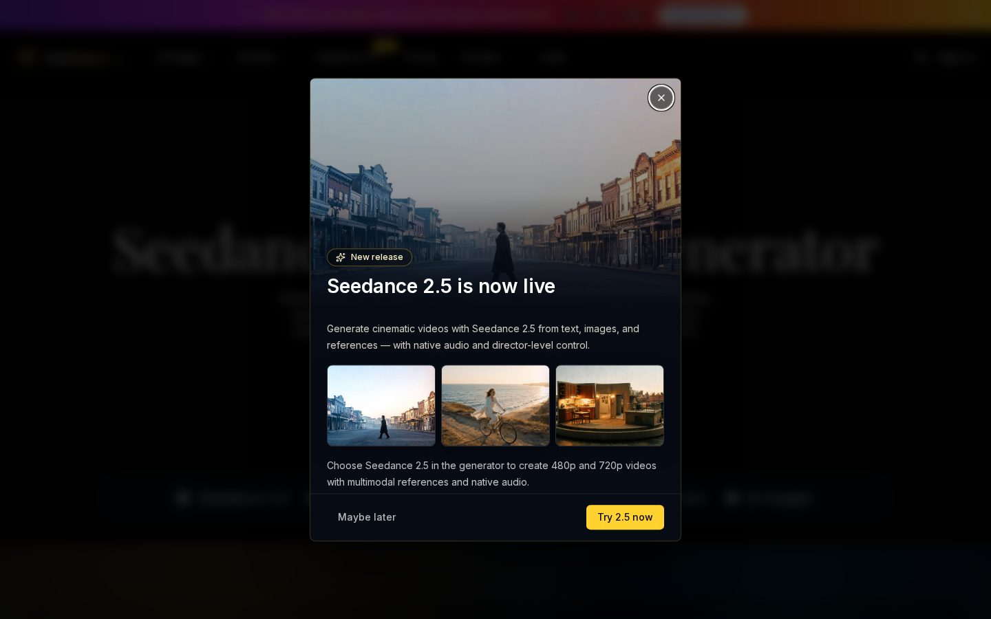 Seadance 20 AI Video Generator Homepage