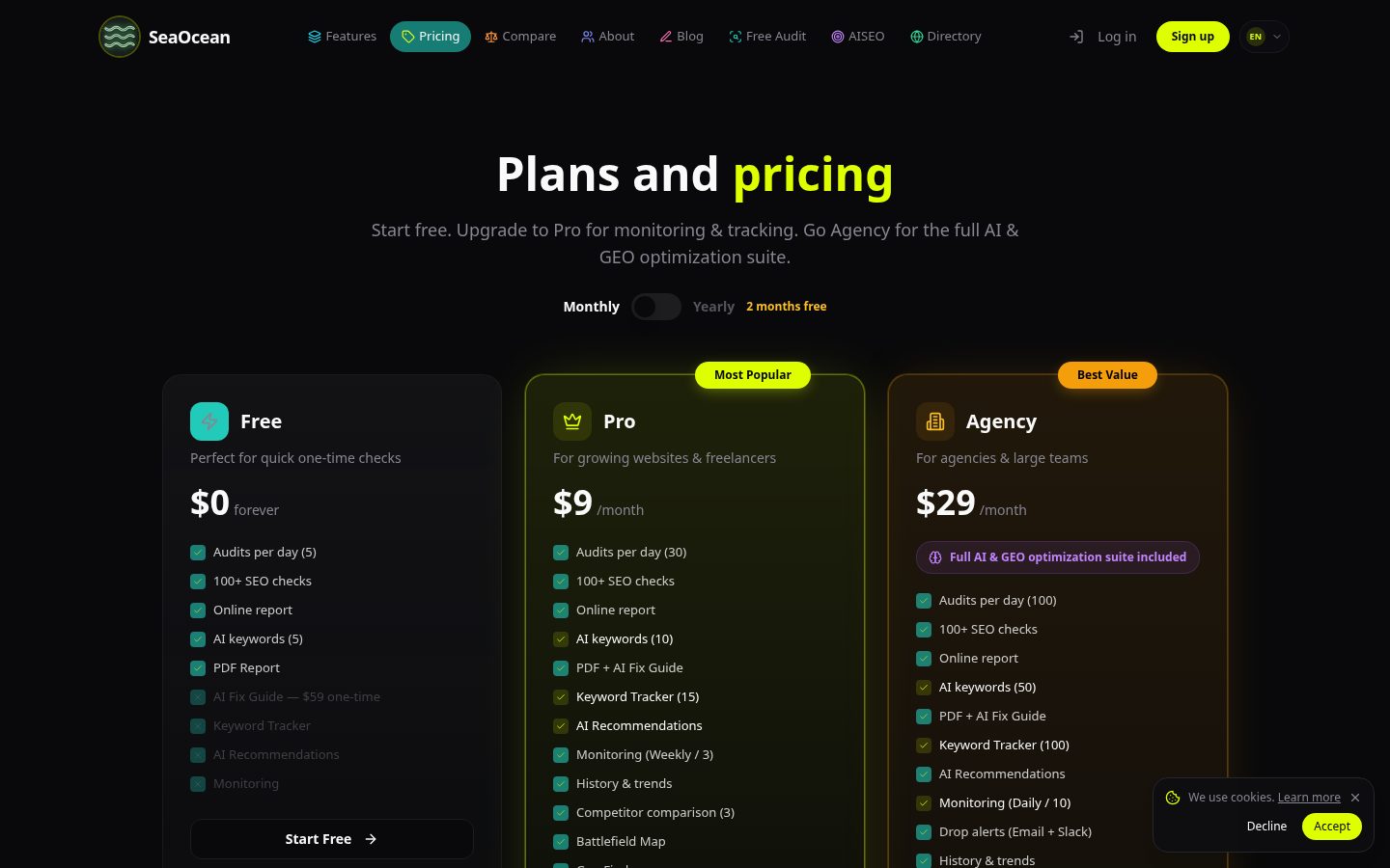 SeaOcean Pricing