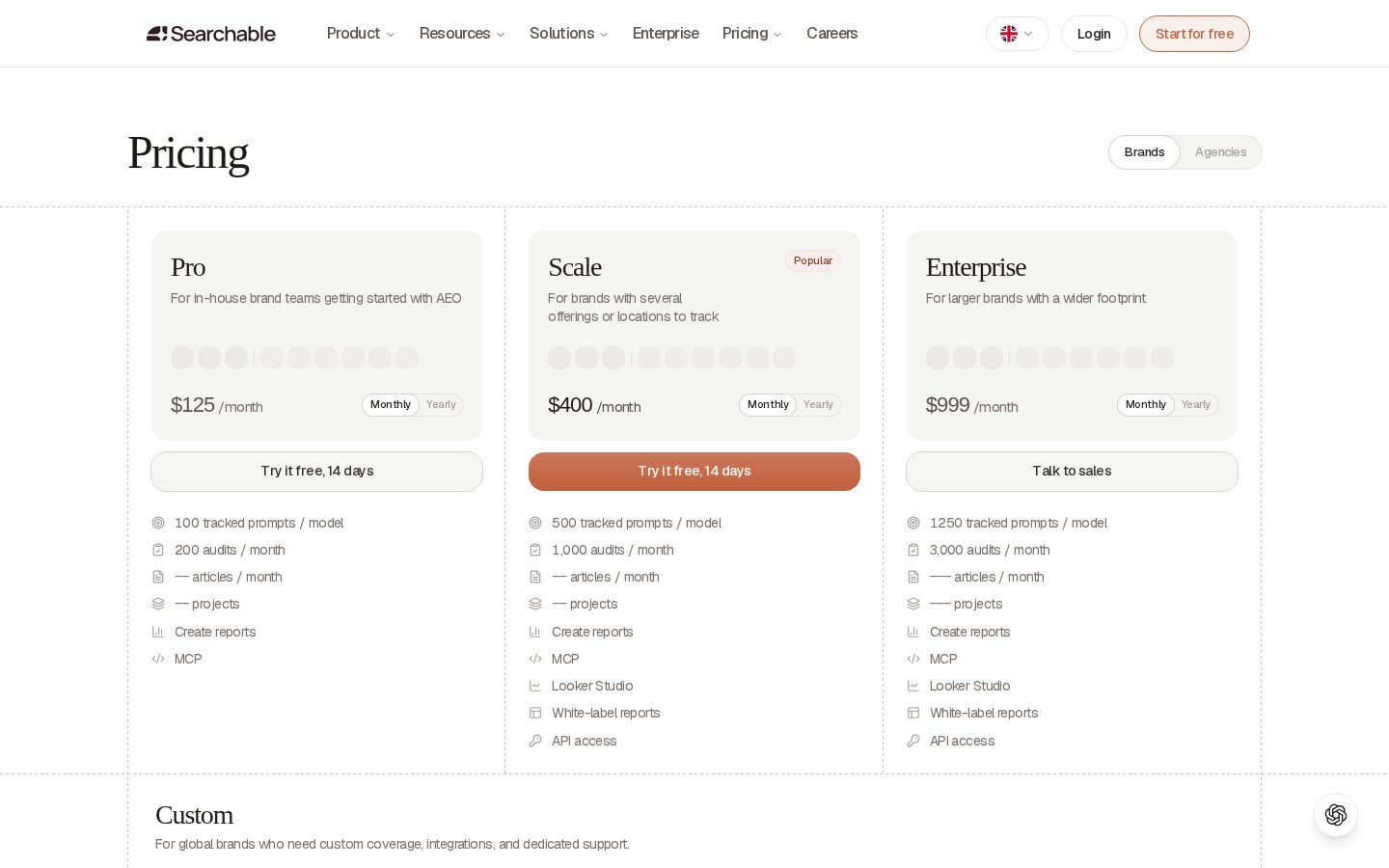 Searchable Pricing