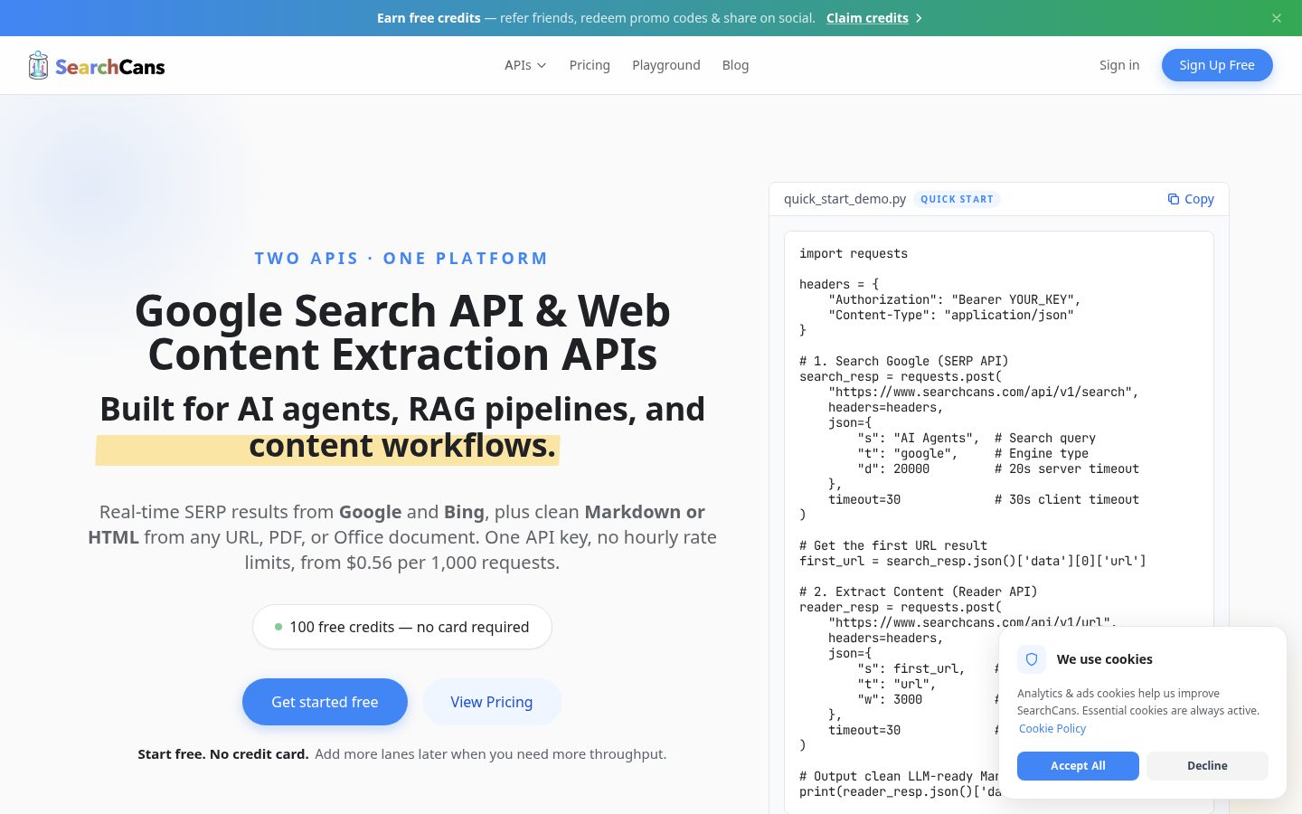 SearchCans Homepage
