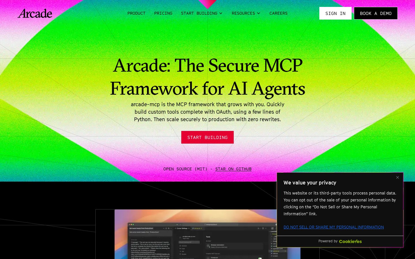 Secure MCP Framework by Arcade.dev Homepage