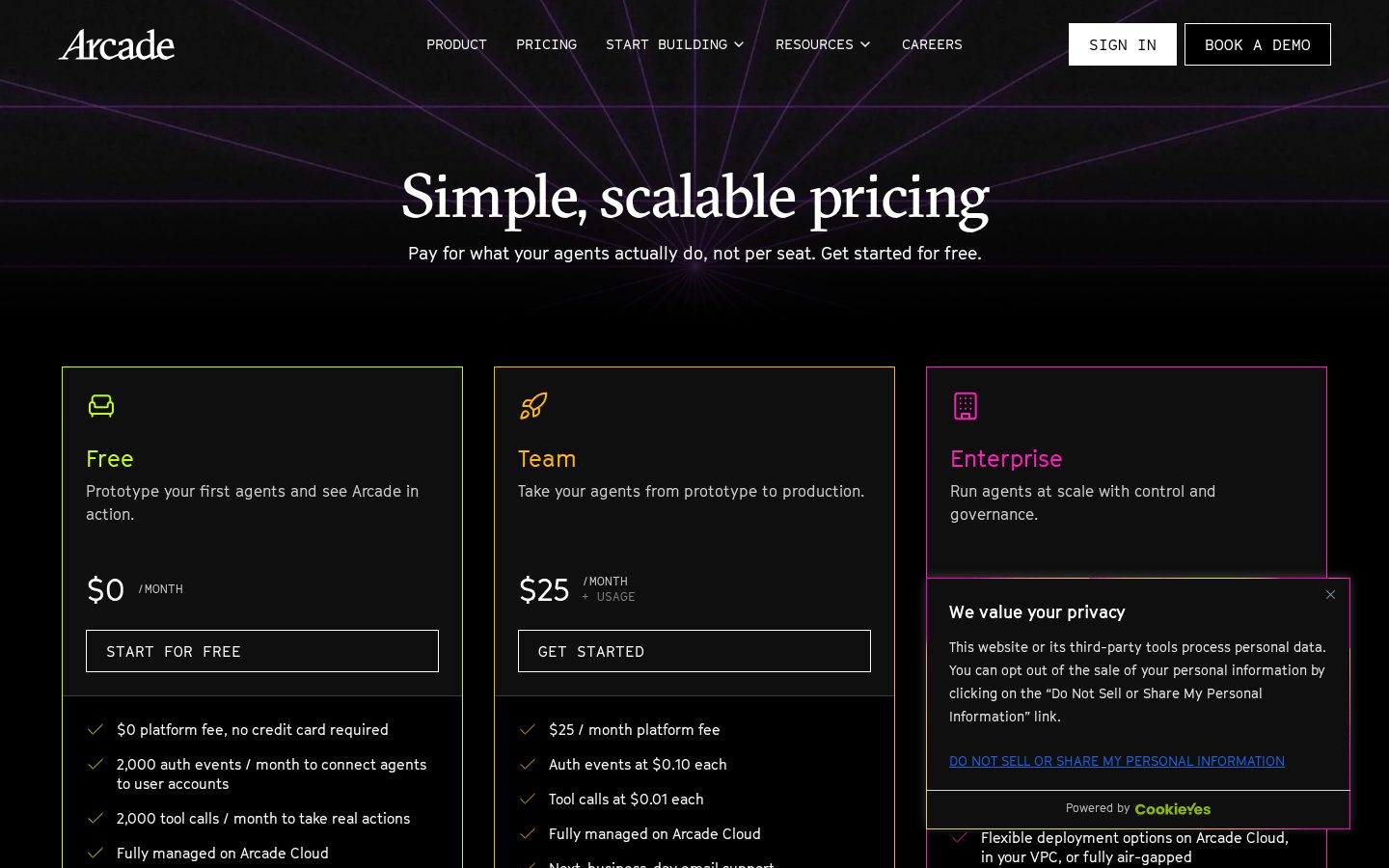 Secure MCP Framework by Arcade.dev Pricing
