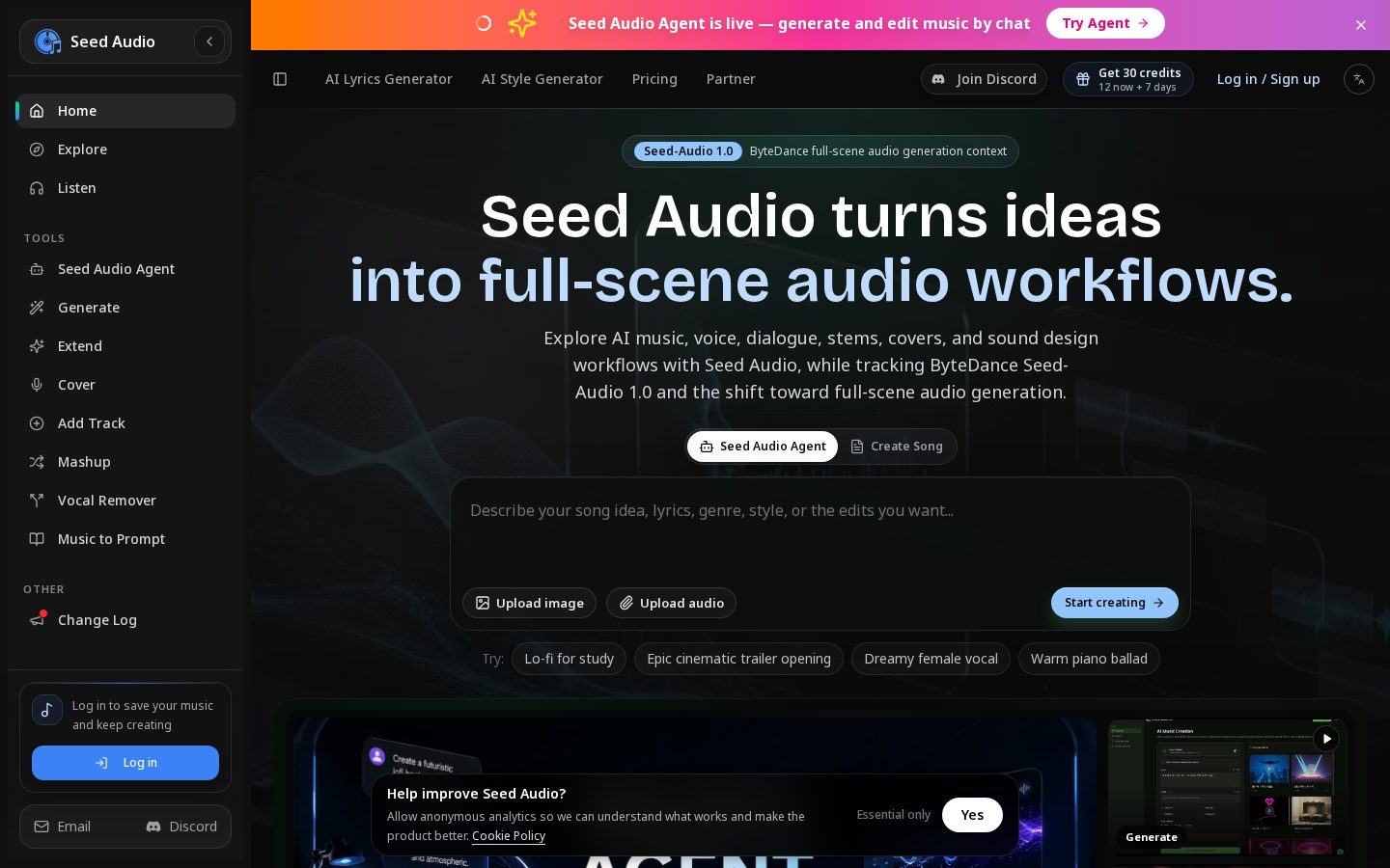 Seed Audio AI Homepage